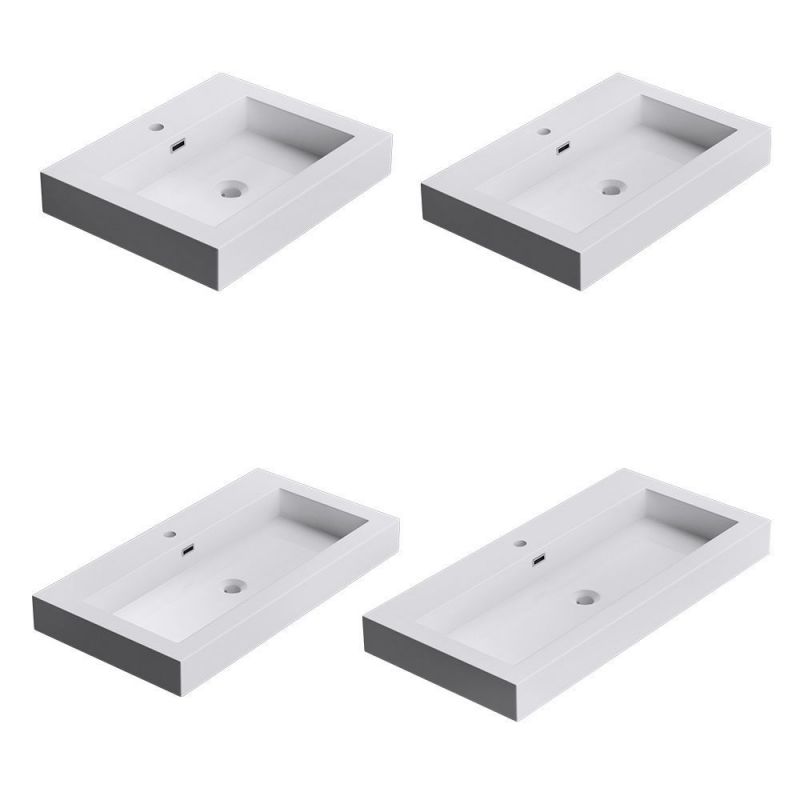 Lavoar 18, Alb, lucios, montaj suspendat, semi-incastrat sau pe blat, dimensiuni: 60, 73, sau 90 cm, compozit marmura