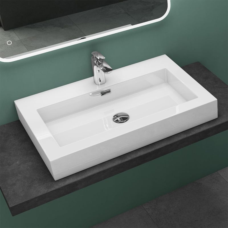 Lavoar 18, Alb, lucios, montaj suspendat, semi-incastrat sau pe blat, dimensiuni: 60, 73, sau 90 cm, compozit marmura