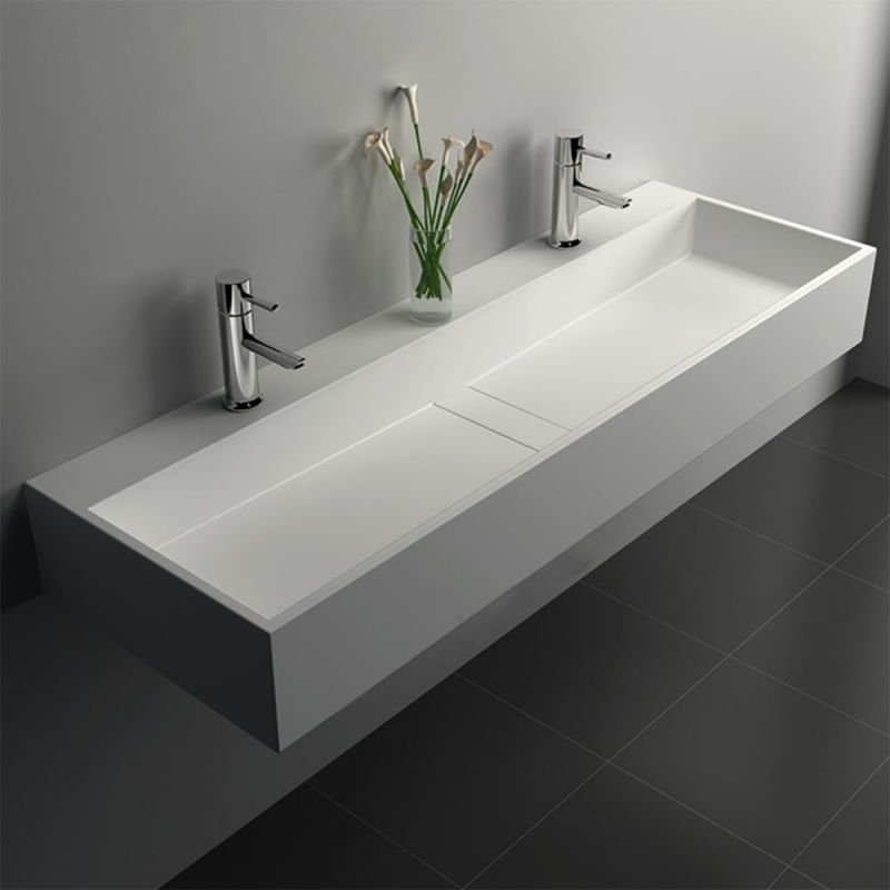 Lavoar 6028, Alb Mat, 120x40 cm, scurgere ascunsa, cu 2 gauri de baterie, montaj pe blat, compozit mineral