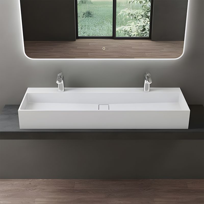 Lavoar 6028, Alb Mat, 120x40 cm, scurgere ascunsa, cu 2 gauri de baterie, montaj pe blat, compozit mineral