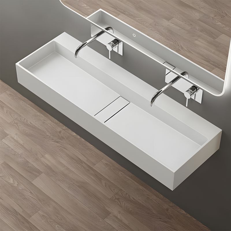 Lavoar 6028, Alb Mat, 120x40 cm, scurgere ascunsa, fara gaura de baterie, montaj pe blat, compozit mineral