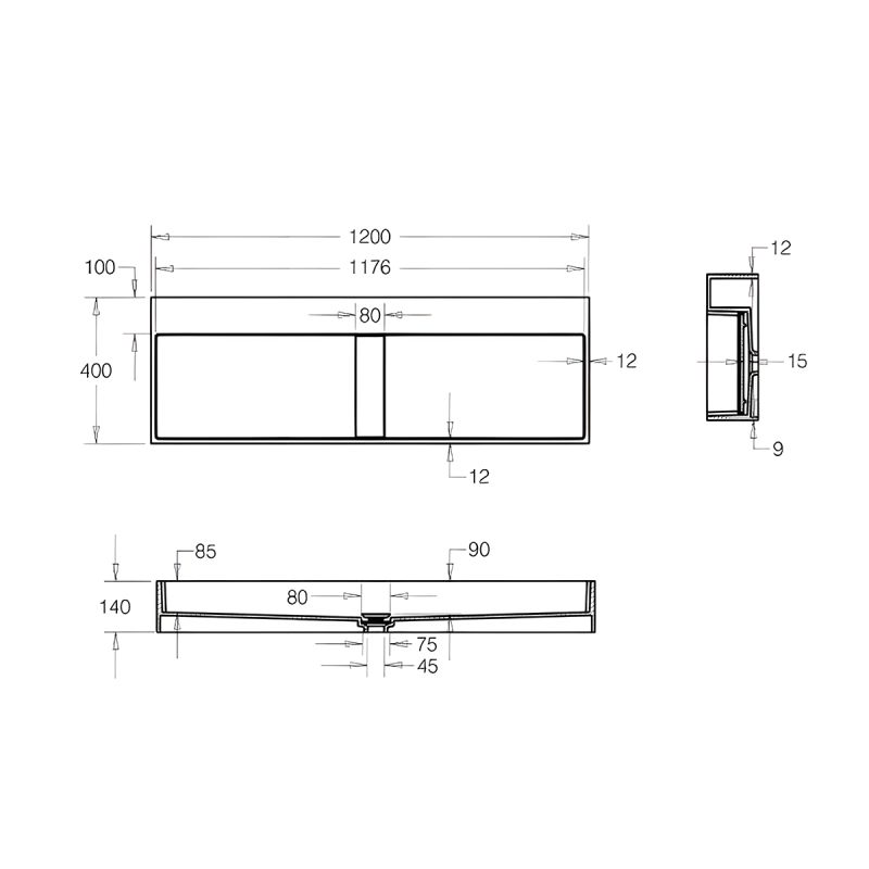 Lavoar 6028, Alb Mat, 120x40 cm, scurgere ascunsa, fara gaura de baterie, montaj pe blat, compozit mineral