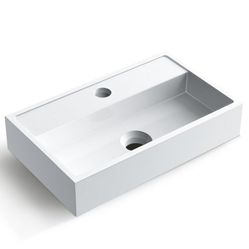 Lavoar Afton, compozit mineral, montaj pe blat sau suspendat, Alb, cu gaura de baterie, 40x24 cm