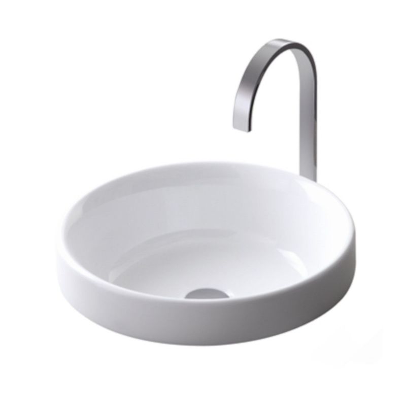 Lavoar, Alb, diametru 40 cm, fara gaura de baterie, montaj semi-incastrat, ceramica sanitara, Globus