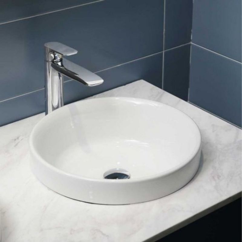 Lavoar, Alb, diametru 40 cm, fara gaura de baterie, montaj semi-incastrat, ceramica sanitara, Globus
