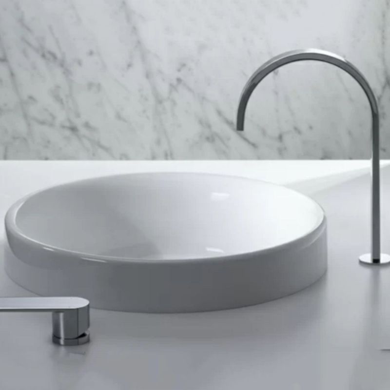 Lavoar, Alb, diametru 40 cm, fara gaura de baterie, montaj semi-incastrat, ceramica sanitara, Globus