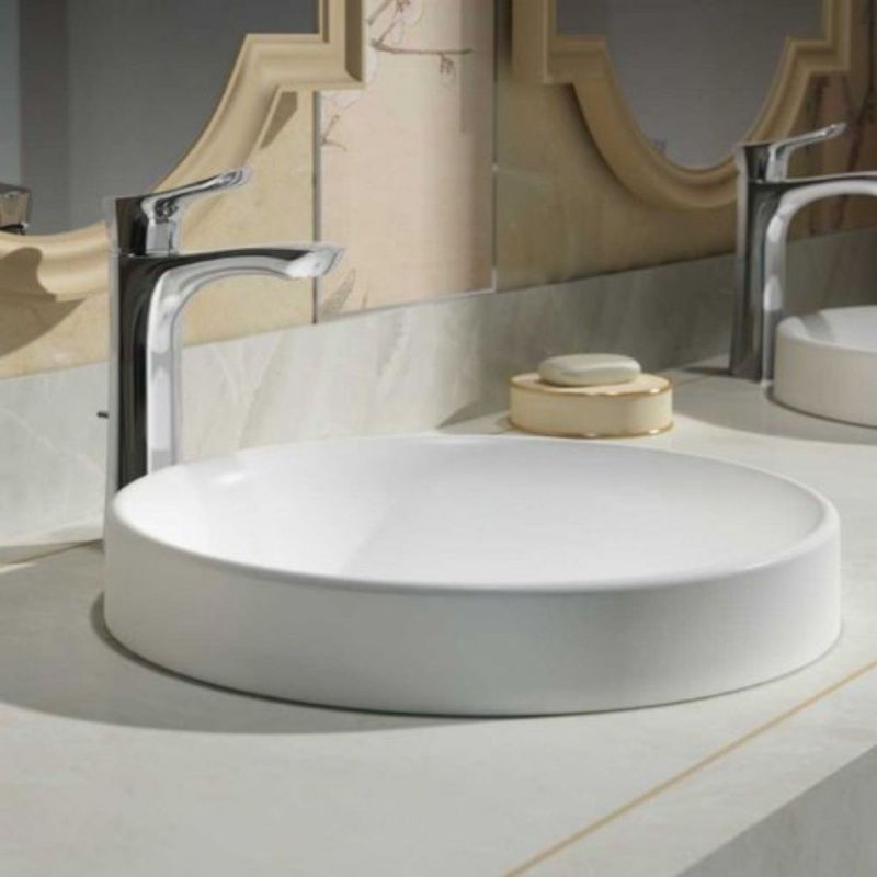 Lavoar, Alb, diametru 40 cm, fara gaura de baterie, montaj semi-incastrat, ceramica sanitara, Globus