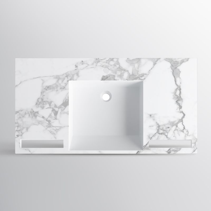 Lavoar, Alb finisaj Carrara Arabescato, suport prosoape, compozit, montaj suspendat pe perete sau incastrat, 105-125x55, Fuente