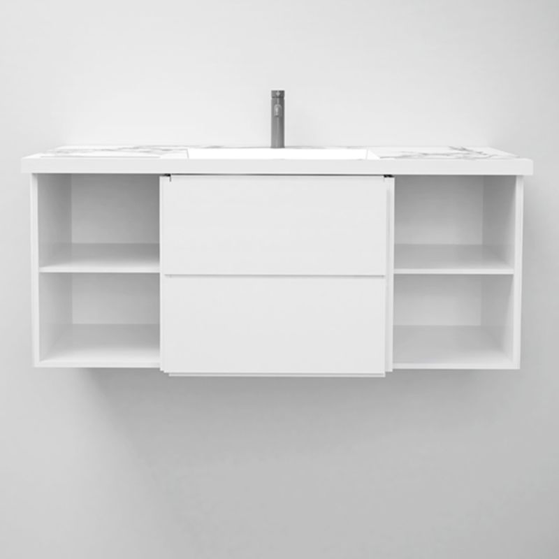 Lavoar, Alb finisaj Carrara Arabescato, suport prosoape, compozit, montaj suspendat pe perete sau incastrat, 105-125x55, Fuente