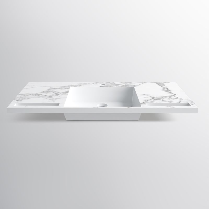 Lavoar, Alb finisaj Carrara Arabescato, suport prosoape, compozit, montaj suspendat pe perete sau incastrat, 105-125x55, Fuente
