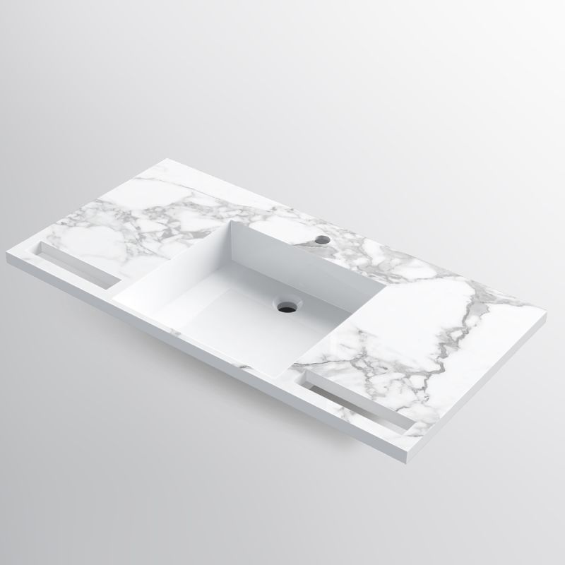 Lavoar, Alb finisaj Carrara Arabescato, suport prosoape, compozit, montaj suspendat pe perete sau incastrat, 105-125x55, Fuente