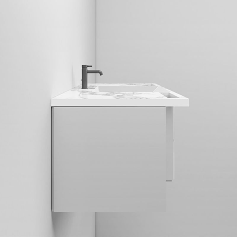 Lavoar, Alb finisaj Carrara Arabescato, suport prosoape, compozit, montaj suspendat pe perete sau incastrat, 105-125x55, Fuente