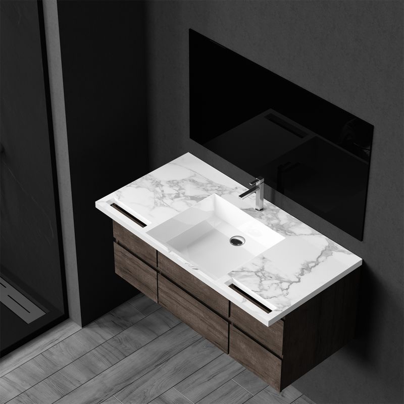 Lavoar, Alb finisaj Carrara Arabescato, suport prosoape, compozit, montaj suspendat pe perete sau incastrat, 105-125x55, Fuente