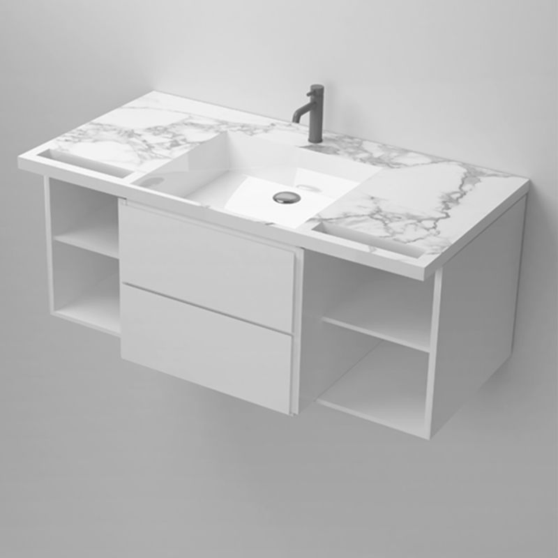Lavoar, Alb finisaj Carrara Arabescato, suport prosoape, compozit, montaj suspendat pe perete sau incastrat, 105-125x55, Fuente