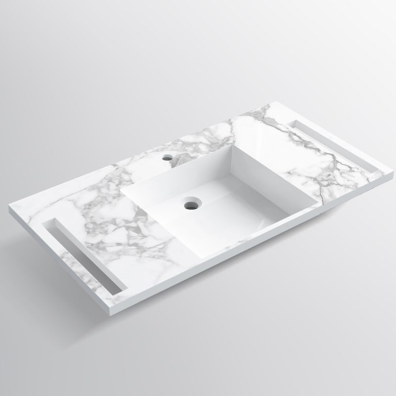 Lavoar, Alb  finisaj Carrara Arabescato, suport prosoape, compozit, montaj suspendat sau semi-incastrat, 105x55 cm, Lavanda