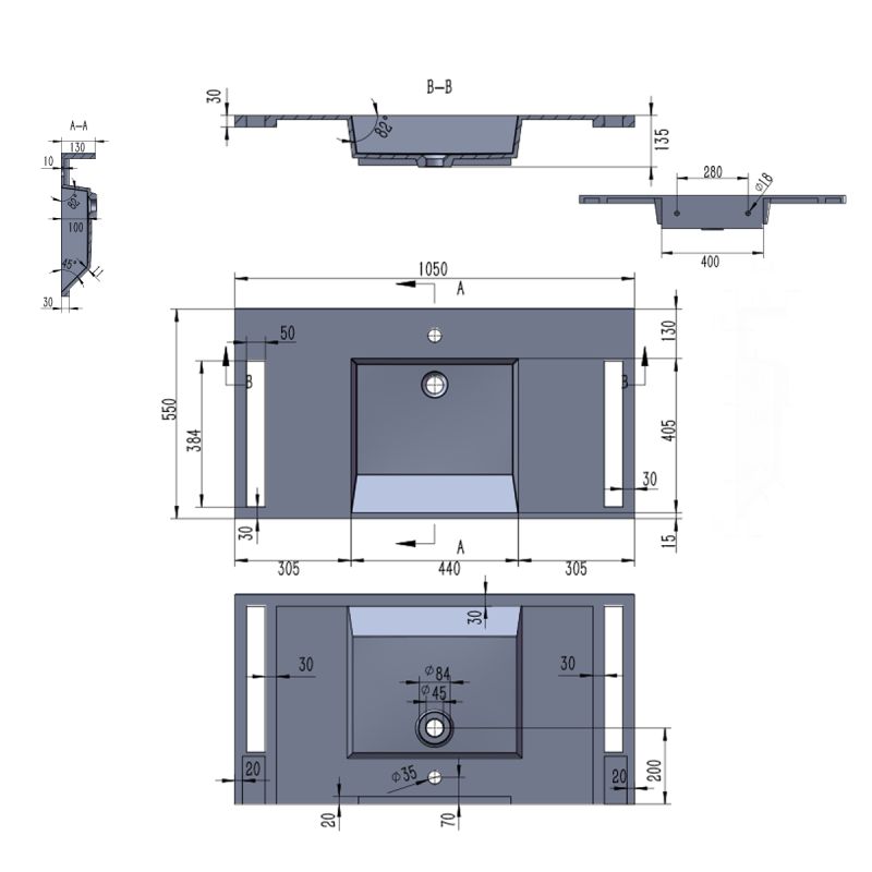 Lavoar, Alb  finisaj Carrara Arabescato, suport prosoape, compozit, montaj suspendat sau semi-incastrat, 105x55 cm, Lavanda