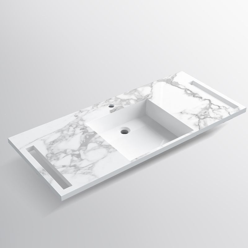 Lavoar, Alb  finisaj Carrara Arabescato,  suport prosoape, compozit, montaj suspendat sau semi-incastrat, 125x55 cm, Lavanda