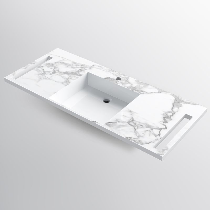 Lavoar, Alb  finisaj Carrara Arabescato,  suport prosoape, compozit, montaj suspendat sau semi-incastrat, 125x55 cm, Lavanda