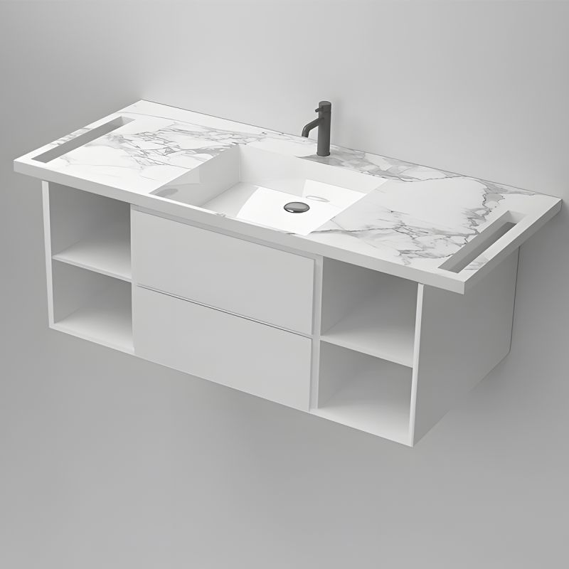 Lavoar, Alb  finisaj Carrara Arabescato,  suport prosoape, compozit, montaj suspendat sau semi-incastrat, 125x55 cm, Lavanda
