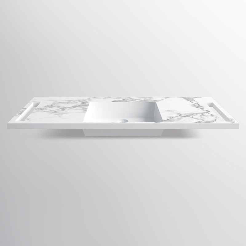 Lavoar, Alb  finisaj Carrara Arabescato,  suport prosoape, compozit, montaj suspendat sau semi-incastrat, 125x55 cm, Lavanda