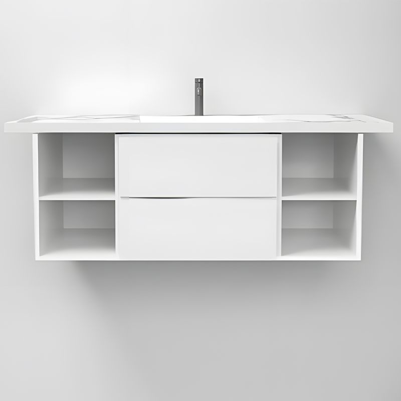 Lavoar, Alb  finisaj Carrara Arabescato,  suport prosoape, compozit, montaj suspendat sau semi-incastrat, 125x55 cm, Lavanda