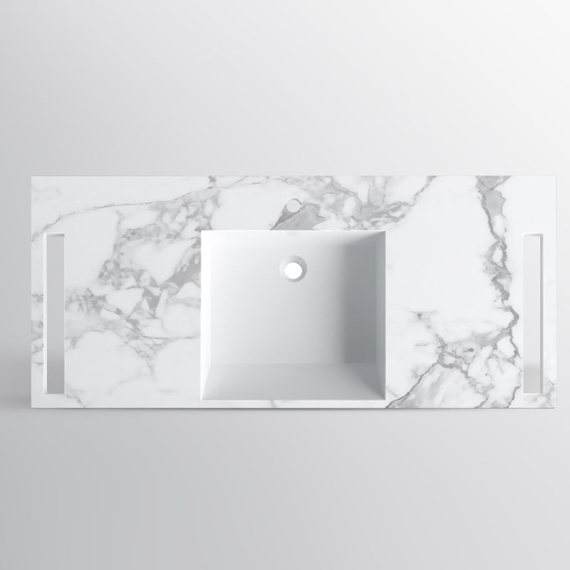 Lavoar, Alb  finisaj Carrara Arabescato,  suport prosoape, compozit, montaj suspendat sau semi-incastrat, 125x55 cm, Lavanda