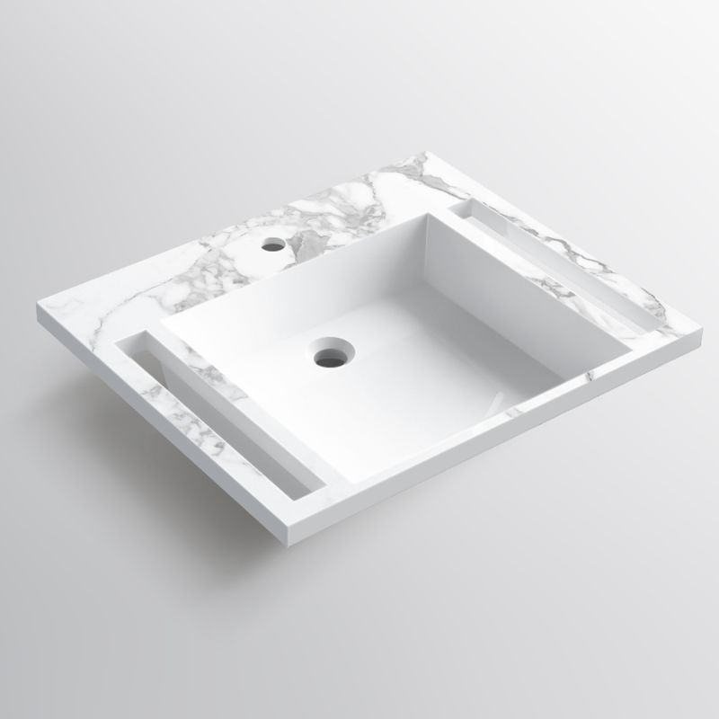Lavoar, Alb finisaj Carrara Arabescato, suport prosoape, compozit, montaj suspendat sau semi-incastrat, 65x55 cm, Lavanda