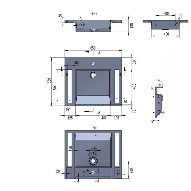 Lavoar, Alb finisaj Carrara Arabescato, suport prosoape, compozit, montaj suspendat sau semi-incastrat, 65x55 cm, Lavanda