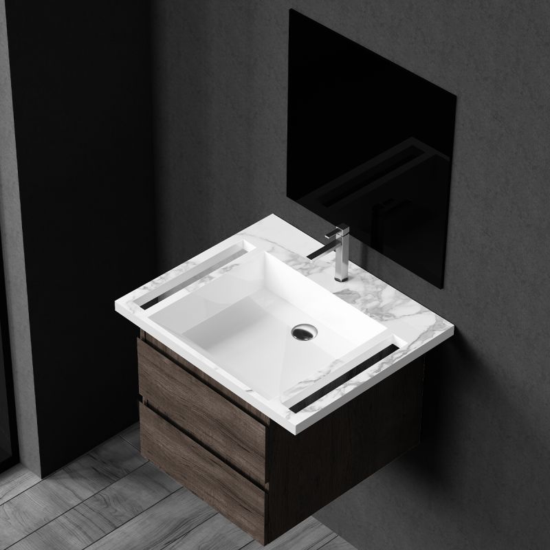 Lavoar, Alb finisaj Carrara Arabescato, suport prosoape, compozit, montaj suspendat sau semi-incastrat, 65x55 cm, Lavanda