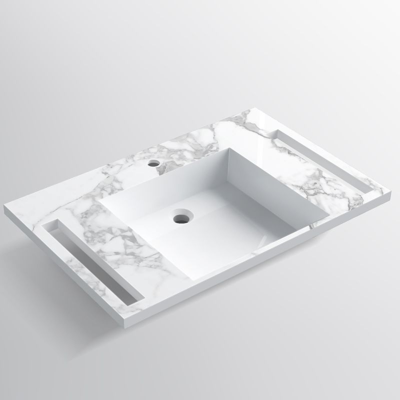 Lavoar, Alb finisaj Carrara Arabescato, suport prosoape laterale, compozit, montaj suspendat semi-incastrat, 85x55 cm, Lavanda