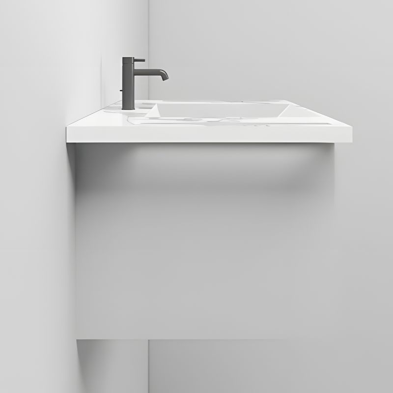 Lavoar, Alb finisaj Carrara Arabescato, suport prosoape laterale, compozit, montaj suspendat semi-incastrat, 85x55 cm, Lavanda