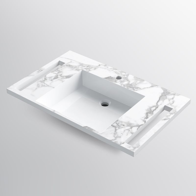 Lavoar, Alb finisaj Carrara Arabescato, suport prosoape laterale, compozit, montaj suspendat semi-incastrat, 85x55 cm, Lavanda