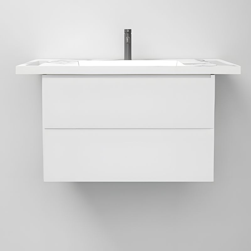 Lavoar, Alb finisaj Carrara Arabescato, suport prosoape laterale, compozit, montaj suspendat semi-incastrat, 85x55 cm, Lavanda