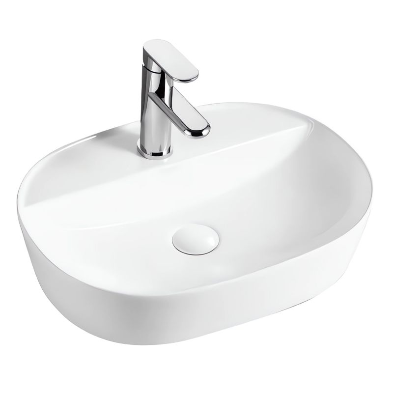 Lavoar Alb Lucios, 60x41 cm cu gaura de baterie, montaj pe blat, Sereno