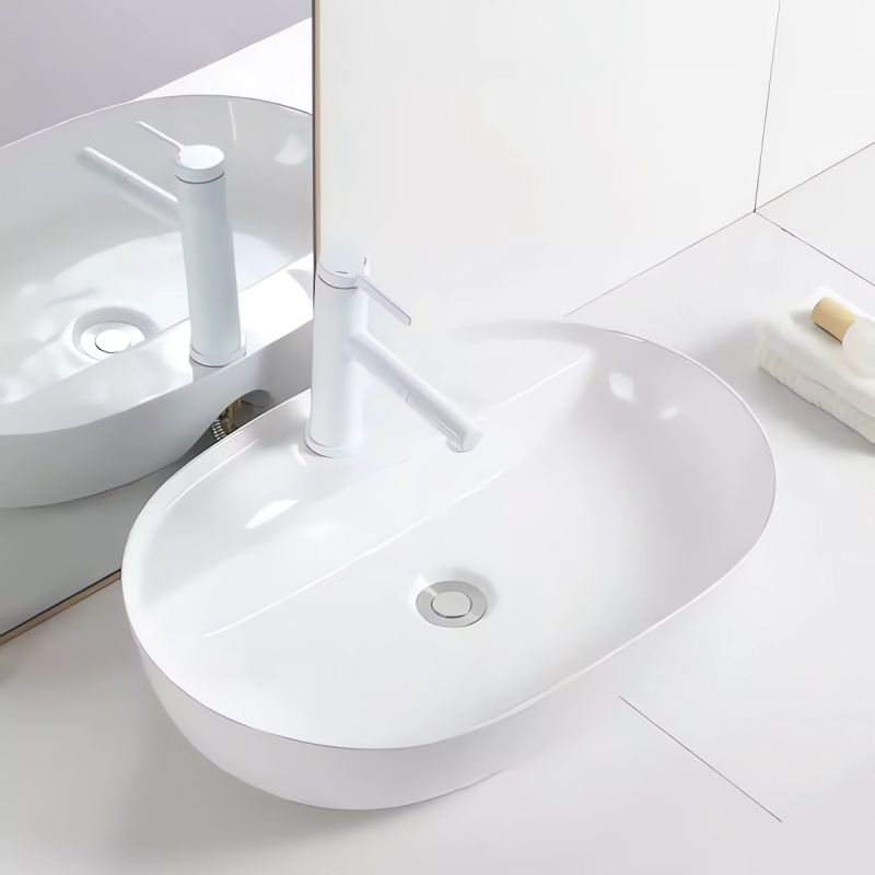 Lavoar Alb Lucios, 60x41 cm cu gaura de baterie, montaj pe blat, Sereno