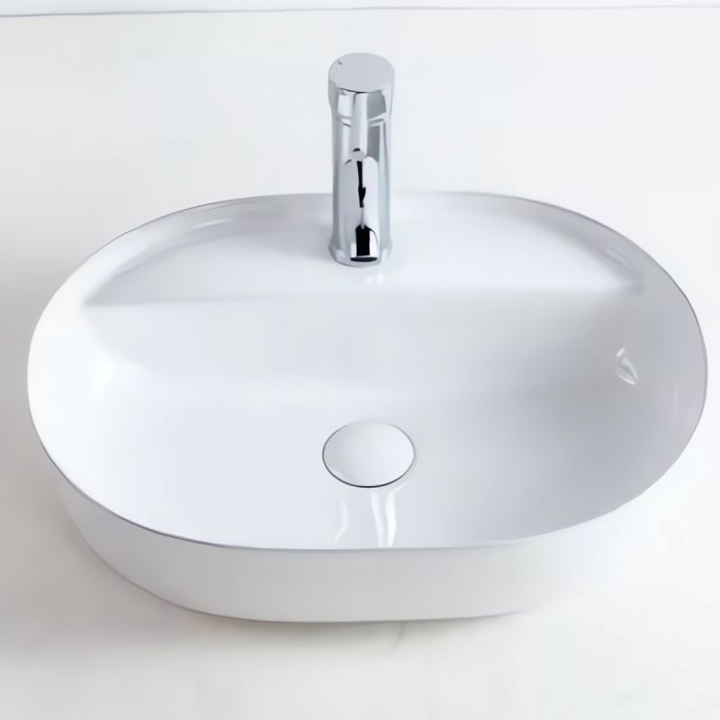 Lavoar Alb Lucios, 60x41 cm cu gaura de baterie, montaj pe blat, Sereno