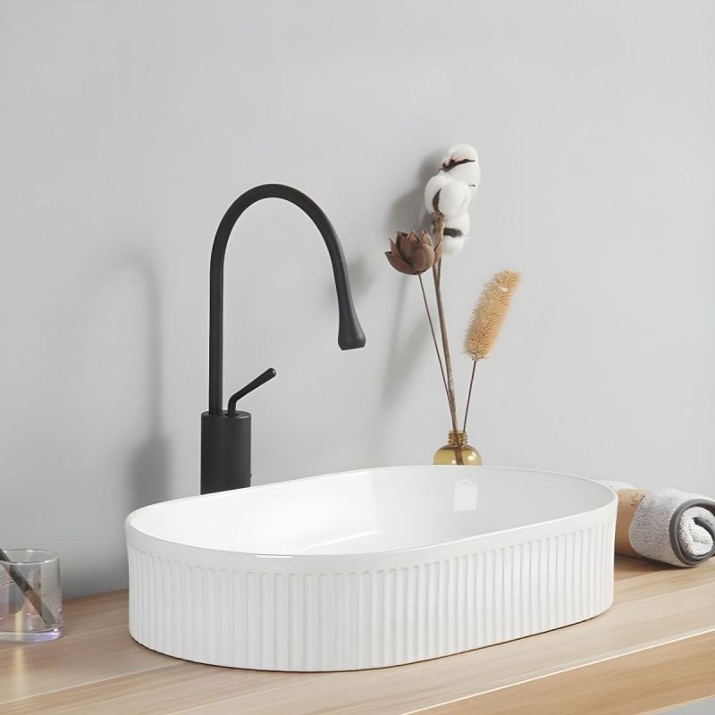 Lavoar, Alb Lucios, ceramica sanitara, 55x34 cm, montaj pe blat, Eliza