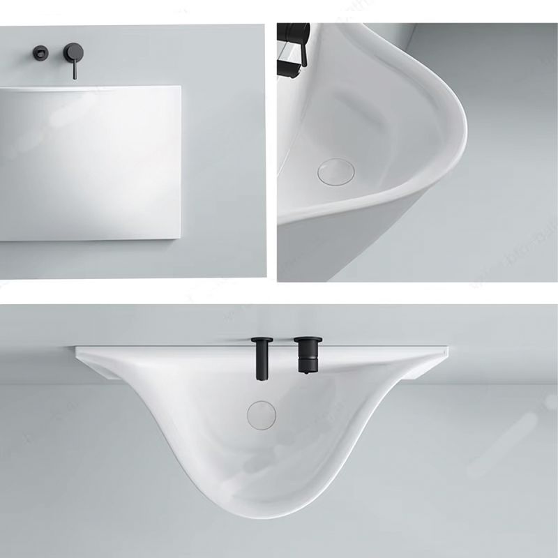 Lavoar Alb lucios, design ultra-subtire, montaj suspendat pe perete, 92x50 cm, Liam