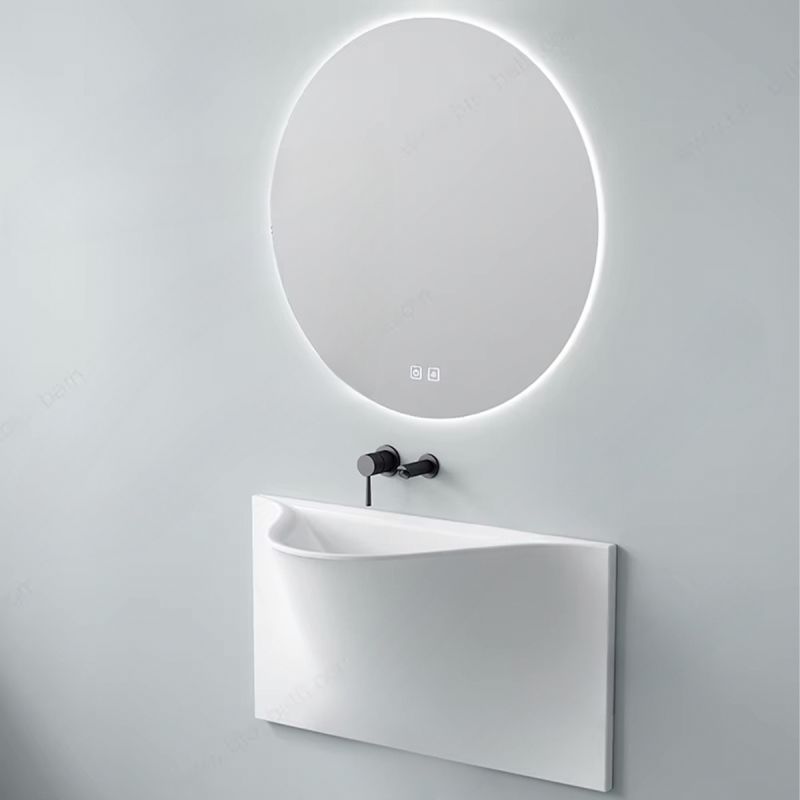 Lavoar Alb lucios, design ultra-subtire, montaj suspendat pe perete, 92x50 cm, Liam