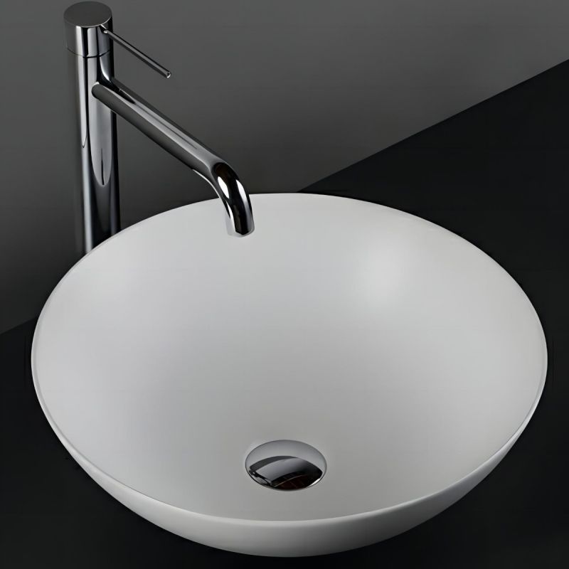 Lavoar, Alb Lucios, diametru 40 cm, ceramica sanitara, montaj pe blat, Leona