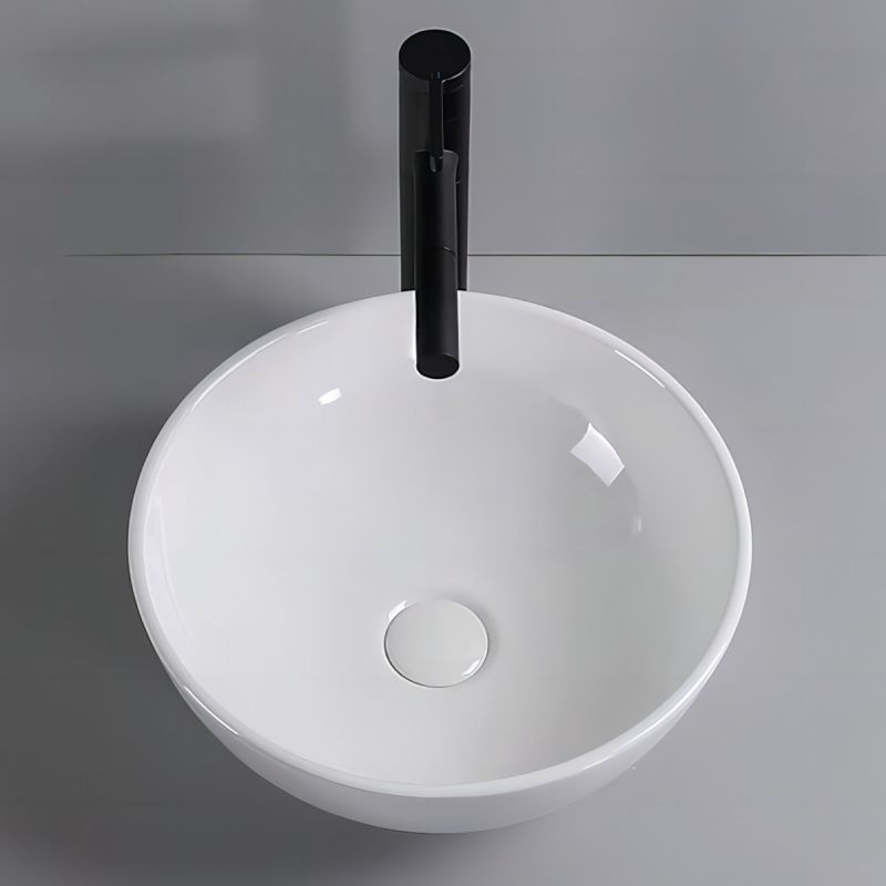 Lavoar, Alb Lucios, diametru 40 cm, ceramica sanitara, montaj pe blat, Leona
