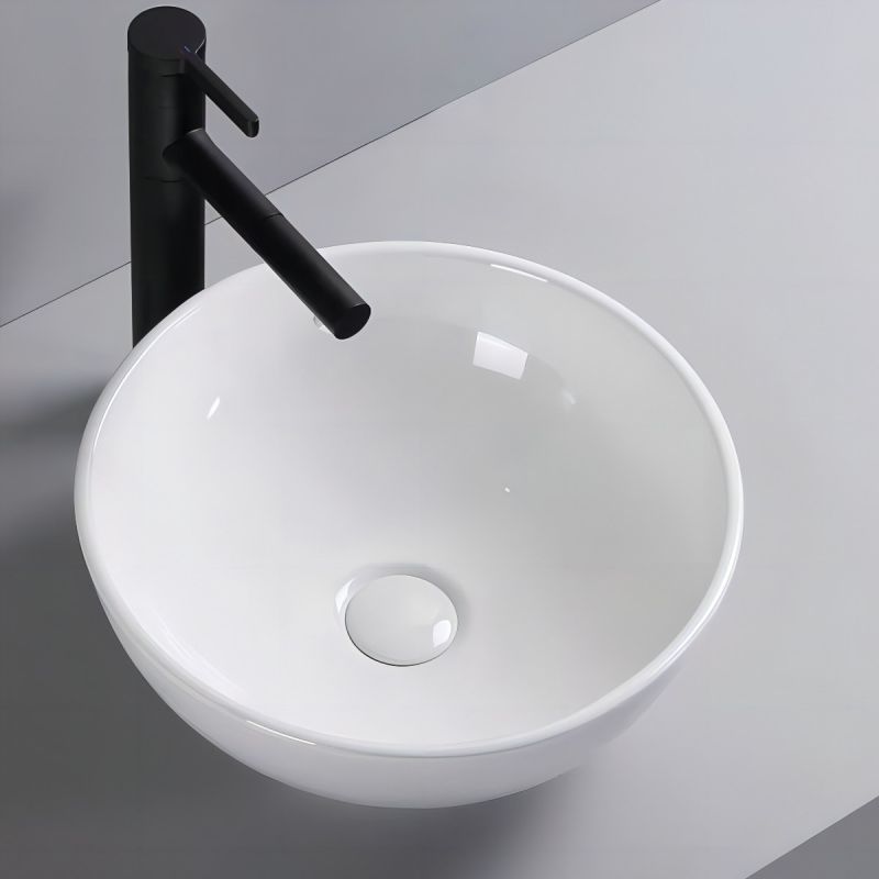 Lavoar, Alb Lucios, diametru 40 cm, ceramica sanitara, montaj pe blat, Leona