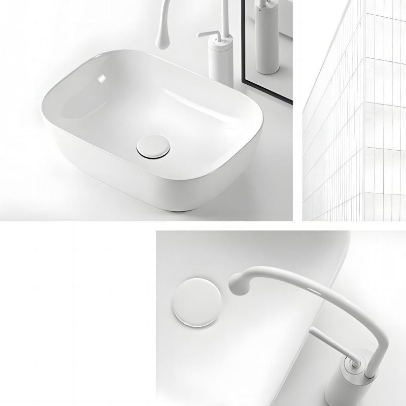 Lavoar, Alb Lucios, dimensiuni 45.5x 32 cm, ceramica sanitara, montaj pe blat, Nicoli