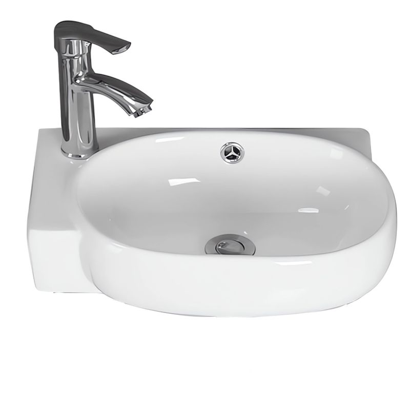 Lavoar, Alb lucios, gaura baterie in stanga si preaplin, montaj suspendat, ceramica sanitara, 42x28 cm, Torino