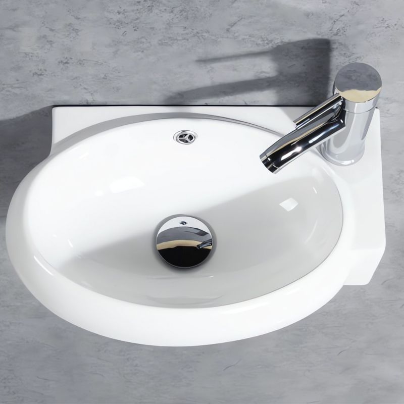 Lavoar, Alb lucios, gaura baterie in stanga si preaplin, montaj suspendat, ceramica sanitara, 42x28 cm, Torino