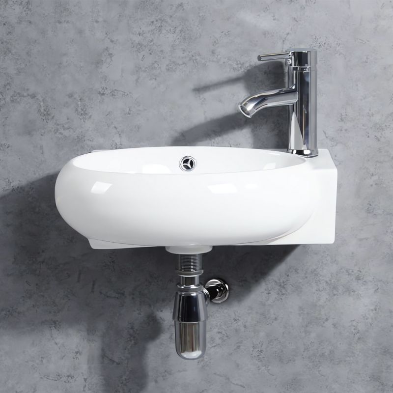 Lavoar, Alb lucios, gaura baterie in stanga si preaplin, montaj suspendat, ceramica sanitara, 42x28 cm, Torino