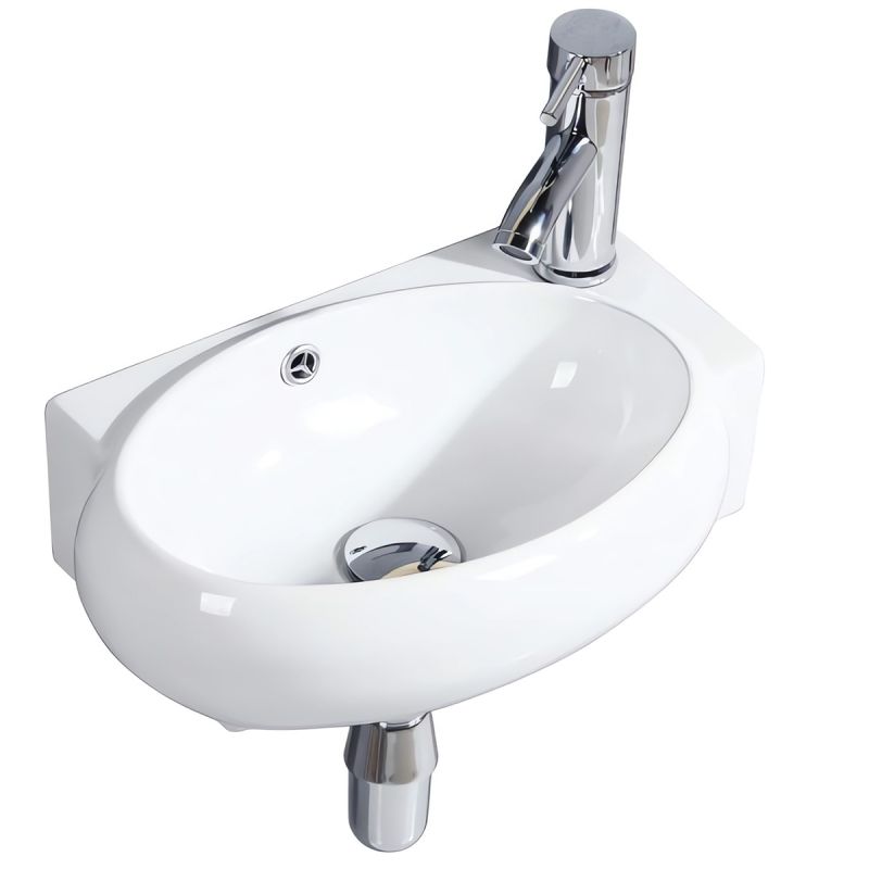 Lavoar, Alb lucios, gaura baterie in stanga si preaplin, montaj suspendat, ceramica sanitara, 42x28 cm, Torino