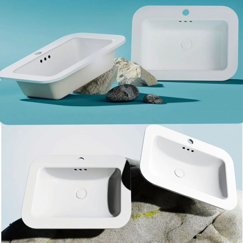 Lavoar, Alb Lucios, montaj semi-incastrat, cu gaura de baterie ceramica sanitara, 60x44 cm, Monza