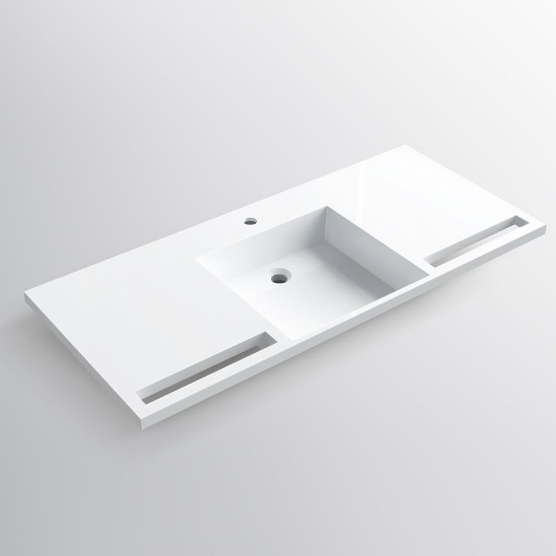 Lavoar, Alb Lucios, suport prosoape, compozit mineral , montaj suspendat pe perete sau semi-incastrat, 105-125x55 cm, Fuente