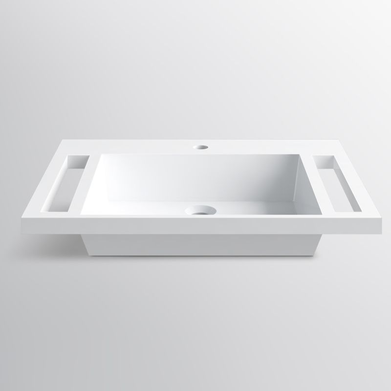 Lavoar, Alb Lucios,  suport prosoape laterale, compozit mineral, montaj suspendat pe perete, 65x55 cm, Lavanda